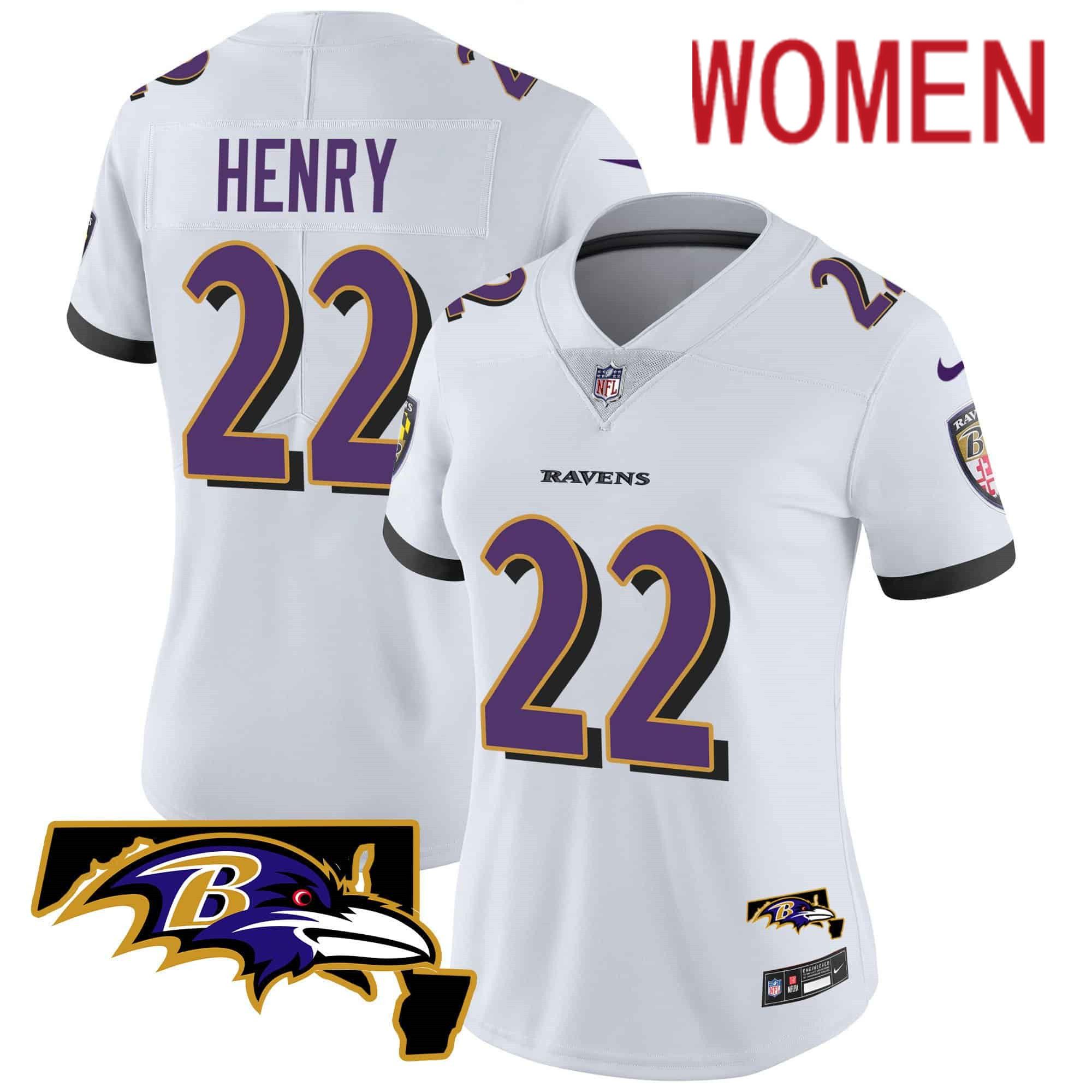 Women Baltimore Ravens #22 Henry White 2024 Nike Maryland Patch Vapor Limited NFL Jersey->women nfl jersey->Women Jersey